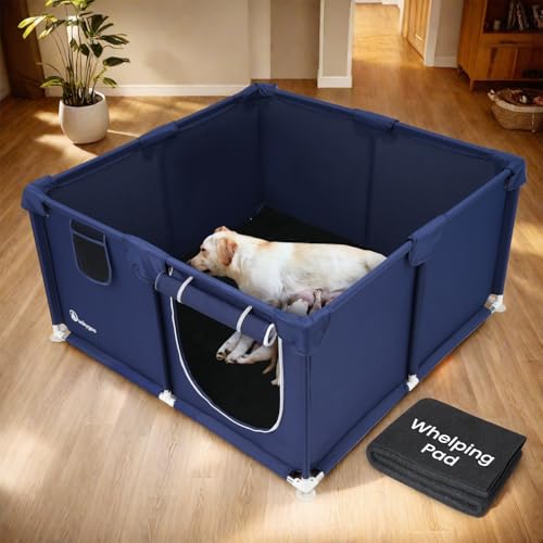 Duckygoo Welpenkiste für Hunde – 127,7 cm L x 127,7 cm B x 63,5 cm H Hundewelpenlaufstall für Welpen, Haustier-Welpen-Welpen-Welpen-Box, insgesamt 600D-Oxford-Gewebe mit saugfähiger Welpen-Auflage Duckygoo Welpenkiste für Hunde – 127,7 cm L x 127,7 cm B x 63,5 cm H Hundewelpenlaufstall für Welpen, Haustier-Welpen-Welpen-Welpen-Box, insgesamt 600D-Oxford-Gewebe mit saugfähiger Welpen-Auflage von Duckygoo