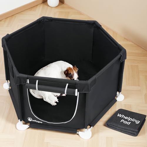 Duckygoo Welpenkiste für Hunde – 61 cm L x 61 cm B x 63 cm H Hundewelpenlaufstall für Welpen, Haustier-Waching-Box, insgesamt 600D Oxford-Gewebe mit saugfähiger Welpen-Auflage, Hundegeburts-Box für von Duckygoo