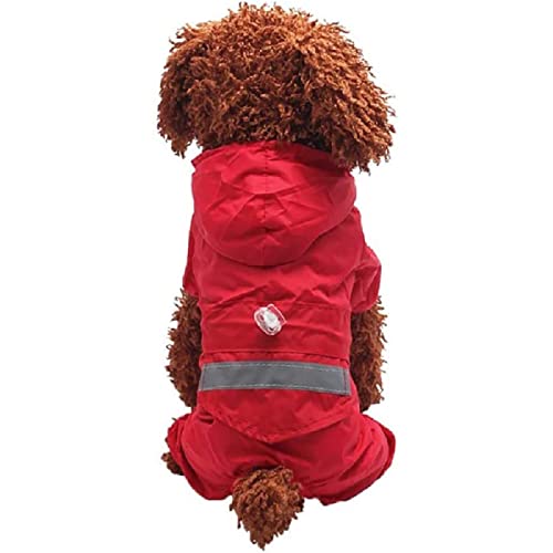 Ducomi Animal House – Regenmantel Für Hunde, Klein und Mittelgroß, Regenmantel für Hunde mit Verschluss, Knöpfen und Kapuze – Mantel mit Reflektierendem Sicherheitsband (XS, Red) von Ducomi