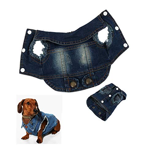 Ducomi Fonzie - Jeans Weste für Hunde, Denim, für kleine und mittelgroße Hunde, Vintage-Optik und Verbrauch, erhältlich in XS bis XXL (Dark Blue, M) von Ducomi