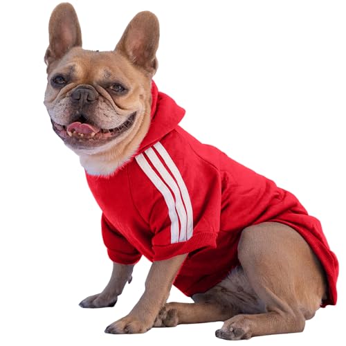 Ducomi Hundepullover mit Kapuze für alle Größen und Rassen - Warmes und Weiches Hundekleidungsstück - Einfarbiger Pullover für Haustiere und Welpen (Rot, L) von Ducomi