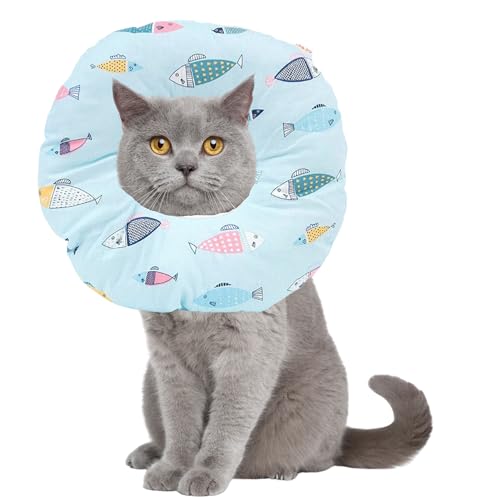 Ducomi Molly Erholungshalsband für Hunde und Katzen - Verstellbarer weicher Schutzkragen für Haustiere zur Heilung von Wunden und nach chirurgischen Eingriffen (L, Fishes) von Ducomi