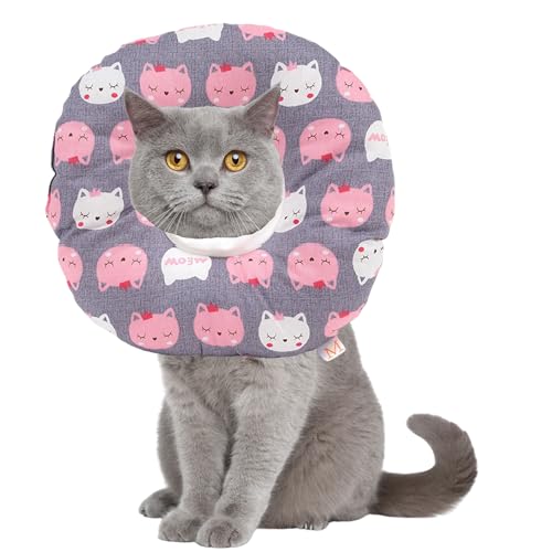 Ducomi Molly Erholungshalsband für Hunde und Katzen - Verstellbarer weicher Schutzkragen für Haustiere zur Heilung von Wunden und nach chirurgischen Eingriffen (L, Meow) von Ducomi