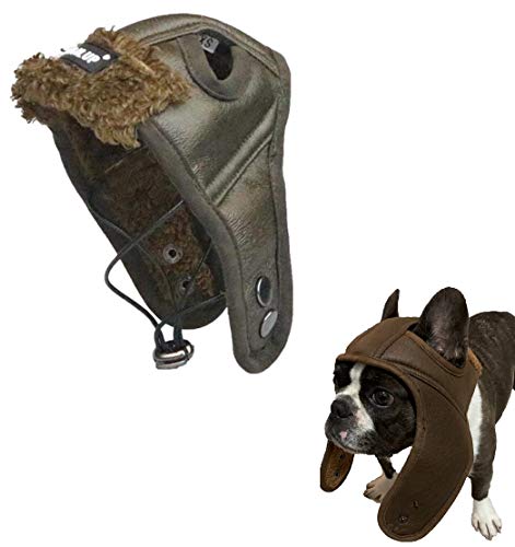 Ducomi Pilotenmütze für Hunde – Mütze aus Leder – Kostümzubehör für Karneval, Halloween und Partys – Bezug aus weichem und warmem Fell – Geschenke für Hunde (Olive, L) von Ducomi