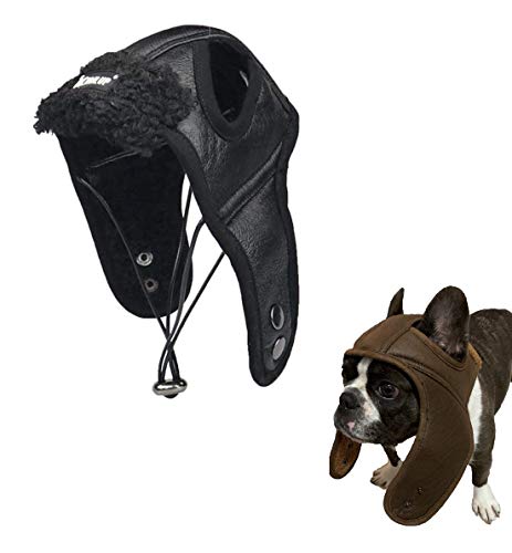 Ducomi Pilotenmütze für Hunde – Mütze aus Leder – Kostümzubehör für Karneval, Halloween und Partys – Bezug aus weichem und warmem Fell – Geschenke für Hunde (Schwarz, L) von Ducomi