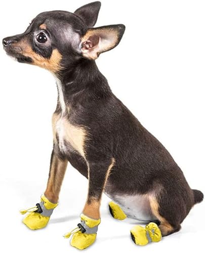 Ducomi Rutschfeste Schuhe für Hunde, wasserdicht und atmungsaktiv, Innenfutter und rutschfeste Gummisohle, atmungsaktiv, wasserdicht mit Leder (Fluo Yellow, 2XL) von Ducomi