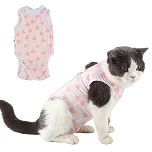 Due Felice Cat Professional Surgical Recovery Suit for Abdominal Wounds Skin Diseases, After Surgery Wear, E-Collar Alternative for Cats Dogs, Home Indoor Pets Clothing Pink Heart/M von Due Felice