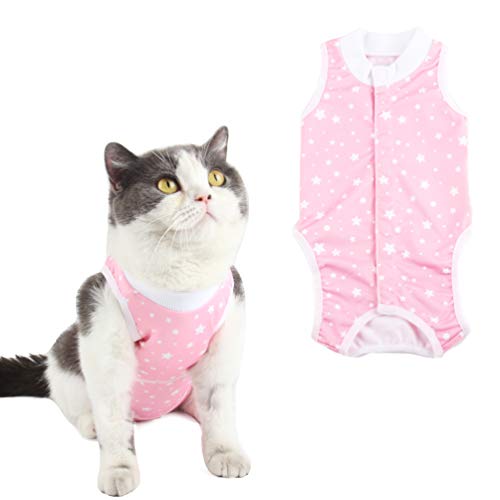 Due Felice Cat Professional Surgical Recovery Suit for Abdominal Wounds Skin Diseases, After Surgery Wear, E-Collar Alternative for Cats Dogs, Home Indoor Pets Clothing Pink Star/S von Due Felice