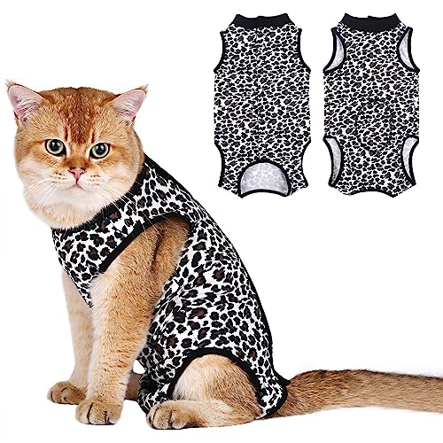 Due Felice Cat Professional Surgical Recovery Suit for Abdominal Wounds Skin Diseases, After Surgery Wear, E-Collar Alternative for Cats Dogs, Home Indoor Pets ClothingLeopard Print/Large von Due Felice