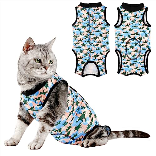 Due Felice Cat Surgery Recovery Suit Small Dog Surgical Recovery Onesie Haustier After Surgery Wear for Female Male Cat Doggy Blue Camo/L von Due Felice