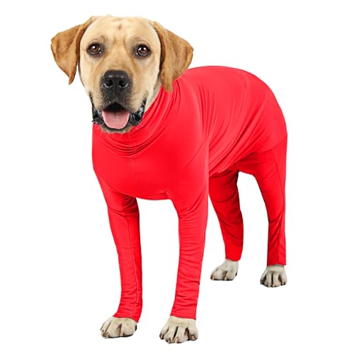 Due Felice Hunde-Einteiler, chirurgischer Genesungsanzug, für nach Operationen, Haustiere, Anti-Ausfallen, Bodysuit, langärmelig, Angst-Shirt für weibliche männliche Hunde, Orange-Rot/L von Due Felice