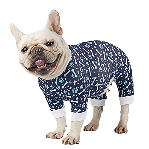 Due Felice Hunde-Pyjama, weich, Einteiler, für kleine und mittelgroße Hunde, Katzen, chirurgische Erholung, nach Operationen, Schuppen, Verteidigungs-Shirt, Blau / Medium von Due Felice