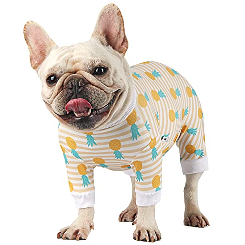 Due Felice Hunde-Pyjama, weich, Einteiler, für kleine und mittelgroße Hunde und Katzen, chirurgische Erholung, nach Operationen, Schuppen, Verteidigungs-Shirt, Ananas/XS von Due Felice
