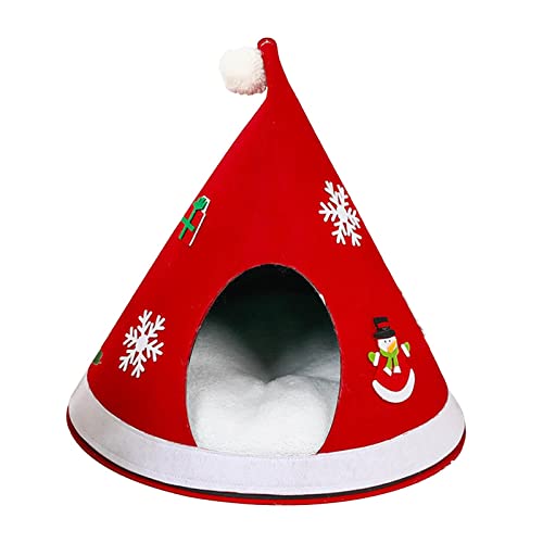 Duiaynke Katzen-Schlafbett, Weihnachts-Katzenzelt, bequem und langlebig, dreieckig, Haustier-Höhle für den Innenbereich, Rot Duiaynke Katzen-Schlafbett, Weihnachts-Katzenzelt, bequem und langlebig, dreieckig, Haustier-Höhle für den Innenbereich, Rot von Duiaynke