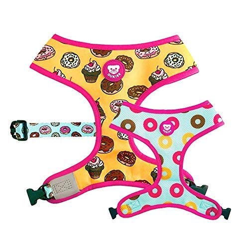 DUKIER - Wendegeschirr für Hunde, atmungsaktiv und reflektierend, Neopren und Mesh, verstellbar, Cupcakes Design, Größe L von Dukier