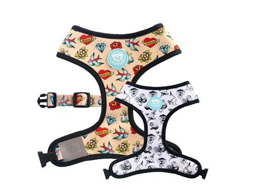 Wendbares Geschirr für Hunde, Modell Tattoo, Ergänzung für Haustiere, mit Neoprengewebe und reflektierenden Bändern, Qualität und Design (Größe M) von Dukier