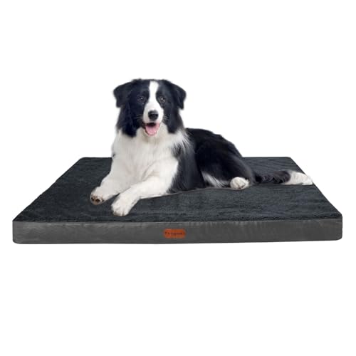 Dungwei Hundebett groß mit abnehmbarem, waschbarem Bezug, mittelgroß, mit Schaumstoff-Unterstützung in Eierkiste, kleines Hundebett mit wasserdichter Unterseite, 91,4 x 68,6 x 7,6 cm, Dunkelgrau von Dungwei