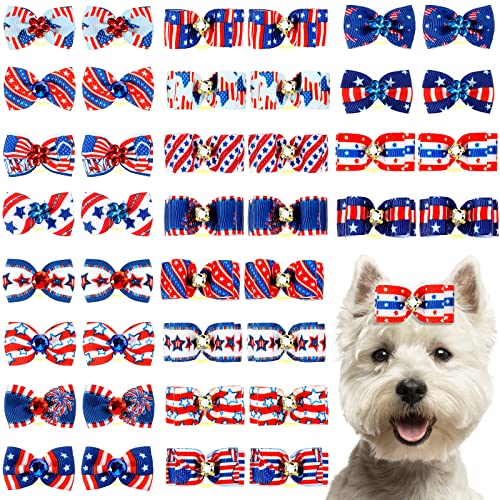 40 Stück Independence Day Hund Katze Haarschleifen Hundehaarschleifen mit Gummibändern, patriotische Hundefliegen, US-Flagge, Strass, 4. Juli, Hundezubehör für Welpen, Haustierpflege, Haar, 20 Stile von Dunzy