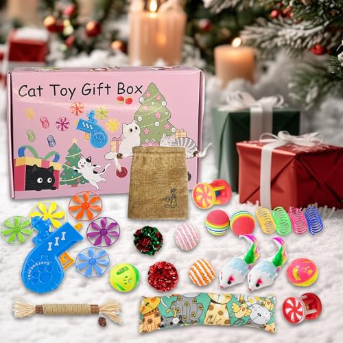 Duqulle Interaktives Katzenspielzeug - Interaktiver Katzensprungball mit Weihnachtsdesign - Kratzfestes Katzen Spielzeug-Set, Zubehör Für Kleine Mittelgroße Große Katzen Duqulle Interaktives Katzenspielzeug - Interaktiver Katzensprungball mit Weihnachtsdesign - Kratzfestes Katzen Spielzeug-Set, Zubehör Für Kleine Mittelgroße Große Katzen von Duqulle
