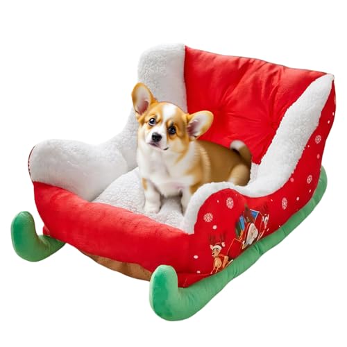Weihnachtsschlittenhundbett, Weihnachtsfeiertagstierbetten, Weihnachtshundbett, Niedliche Schlittendesign Katzenbetten, Haustier Schlafpolster, Tier Winter Weiches Kissen, Haustiere Schlittenpolster von Duqulle