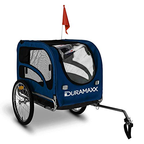 DURAMAXX King Rex Fahrradanhänger & Hundebuggy - Fahrradanhänger Hunder mit 250 Liter Volumen, max. 40 kg, für kleine bis mittelgroße Hunde, Kugel-Kupplung für 26'' - 28'' Fahrräder, blau von Duramaxx