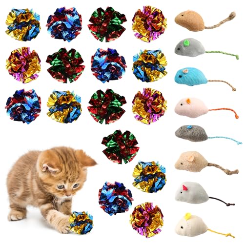Duronge 24 Stück Katzenspielzeug Set, Katzenminzen Spielzeug Plüsch Maus mit Bunte Katzenspielzeug Ball, Interaktiver Spielball für Katzen, Hilft beim Kauen und Weckt das Interesse der Katze Duronge 24 Stück Katzenspielzeug Set, Katzenminzen Spielzeug Plüsch Maus mit Bunte Katzenspielzeug Ball, Interaktiver Spielball für Katzen, Hilft beim Kauen und Weckt das Interesse der Katze von Duronge