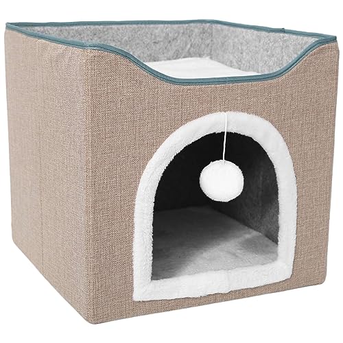 Durratou Katzentoilette für den Innenbereich – großes Katzenbett mit hängendem Ball und kratzfestem Kissen, faltbar und waschbar von Durratou