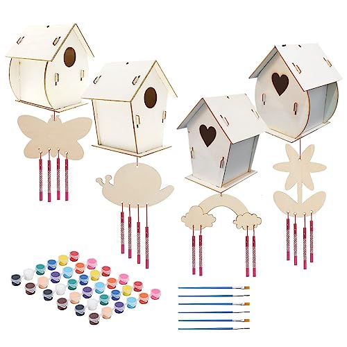 Durratou Vogelhäuschen zum Selbermachen, Vogelhaus, Holz, Kunst und Handwerk für Kinder zum Bauen und Bemalen, für Kinder und Mädchen, 4 Stück von Durratou