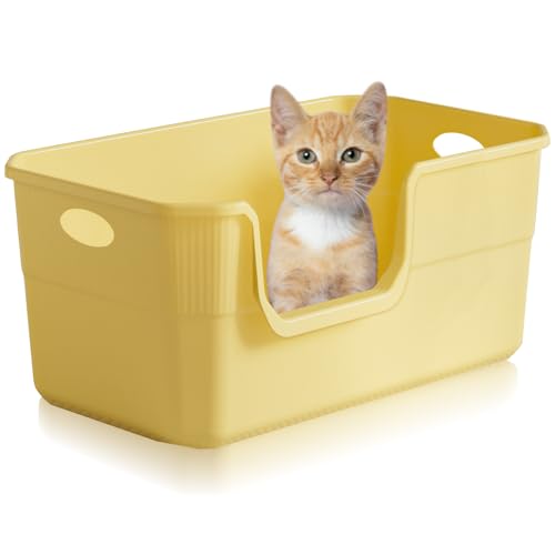 Duscdesp Katzentoilette, groß, extra groß, mit offener Oberseite, hohe Seiten, tiefe Katzentoiletten für Katzen, Kätzchen, Kaninchen, Hunde (Gelb) von Duscdesp