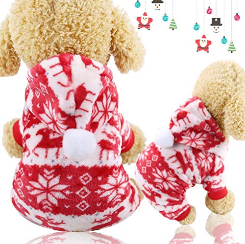 Dusenly Weihnachts-Hundekostüm, rote Elch-Kleidung, Winterjacke, Kapuzenjacke, Kleidung für Haustiere, Welpen und Kätzchen, Wintermantel, warme Kleidung für Weihnachten, Urlaub, Größe L von Dusenly