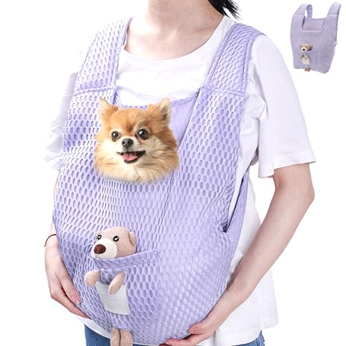 Brusttragetasche für Welpen, verstellbare Netz-Tragetasche für Katzenausflüge, tragbar, atmungsaktiv, einfache Passform, für Wandern, Reisen bis zu 5 kg, Violett von Duuclume