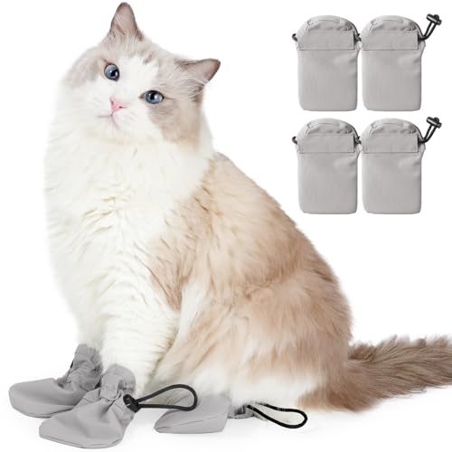 Duuclume 4 Stück graue wiederverwendbare Haustierpfotenschutz, wasserdicht, verstellbare Ärmel für Hunde und Katzen, Fellpflege, Fußabdeckung Socken zum Baden, Nageltrimmen, Kratzschutz von Duuclume