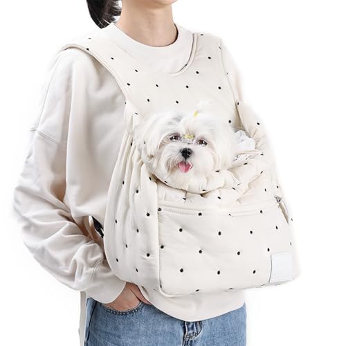 Duuclume Brust-Tragetasche für Welpen, verstellbarer Kordelzug, atmungsaktiv, Netz-Reisetasche, Head-Out-Design für Wandern bis zu 6 kg Haustiere (weiß) von Duuclume