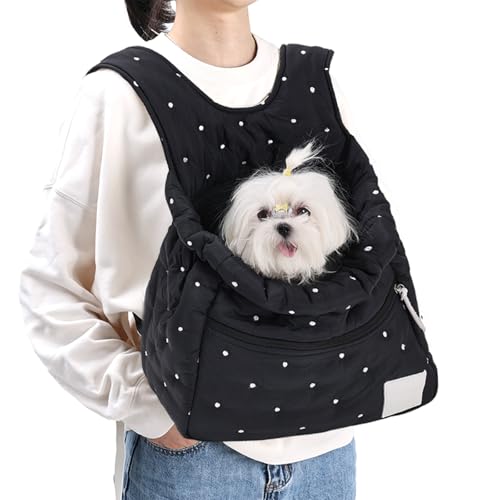 Duuclume Brust-Tragetasche für Welpen, verstellbarer Kordelzug, atmungsaktiv, Netz-Reisetasche, Head-Out-Design für Wanderungen bis zu 6 kg Haustiere (schwarz) von Duuclume