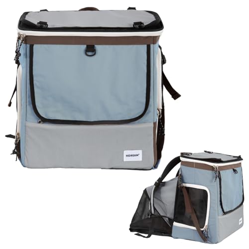 Duuclume Erweiterbarer Katzentragerrucksack, tragbare Haustier-Reisetasche mit atmungsaktivem Netz und Sicherheitsleine, oben und seitlich, für Haustiere bis zu 8 kg, Blau von Duuclume