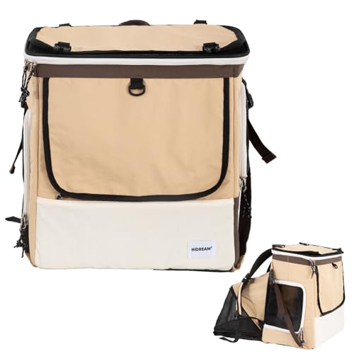 Duuclume Erweiterbarer Katzentragerrucksack, tragbare Haustier-Reisetasche mit atmungsaktivem Netz und Sicherheitsleine, oben und seitlich, für Haustiere bis zu 8 kg, Braun von Duuclume