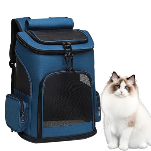 Duuclume Faltbarer Haustier-Rucksack für Hunde und Katzen, leichte Netz-Tragetasche mit Sicherheitsschnalle und atmungsaktivem Design, Haustier-Reiserucksack zum Wandern, Radfahren (Blau) von Duuclume