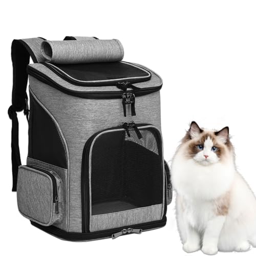 Duuclume Faltbarer Haustier-Rucksack für Hunde und Katzen, leichte Netz-Tragetasche mit Sicherheitsschnalle und atmungsaktivem Design, Haustier-Reiserucksack zum Wandern, Radfahren (Grau) von Duuclume