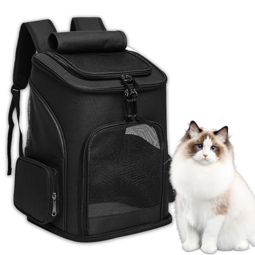 Duuclume Faltbarer Haustier-Rucksack für Hunde und Katzen, leichte Netz-Tragetasche mit Sicherheitsschnalle und atmungsaktivem Design, Haustier-Reiserucksack zum Wandern, Radfahren (Schwarz) von Duuclume