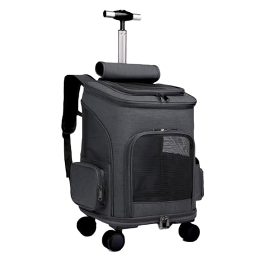 Duuclume Faltbarer Haustier-Tragerucksack mit Rollen, multifunktionale Reisetasche für Hunde und Katzen, atmungsaktives Netz-Design, rollbare Haustier-Tragetasche, umwandelbar zu Rucksack und Koffer von Duuclume