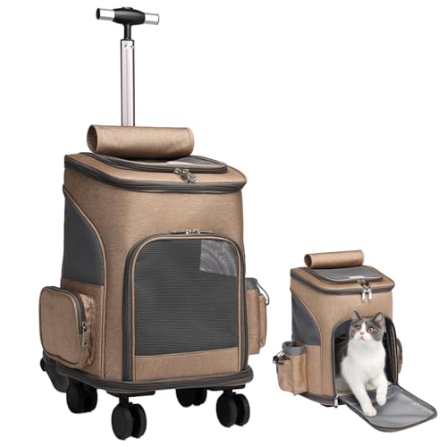Duuclume Faltbarer Haustier-Tragerucksack mit Rollen, multifunktionale Reisetasche für Hunde und Katzen, atmungsaktives Netz-Design, rollbare Haustier-Tragetasche, umwandelbar zu Rucksack und Koffer von Duuclume