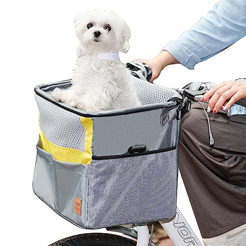 Duuclume Faltbarer grauer Haustier-Fahrradkorb, multifunktionale tragbare Tragetasche für Fahrrad, atmungsaktives Netz-Autositz, Haustier-Tragetasche mit Sicherheitsgurt für Katzen und Hunde im Freien von Duuclume