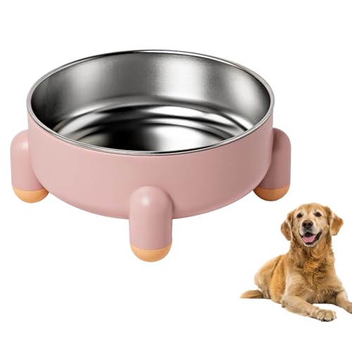 Duuclume Futternapf aus Edelstahl, für Hunde und Katzen, rutschfeste Gummiunterseite, Hundenapf für trockene und nasse Lebensmittel, leicht zu reinigen, spülmaschinenfest (vierbeiniger Stil, Rosa) von Duuclume