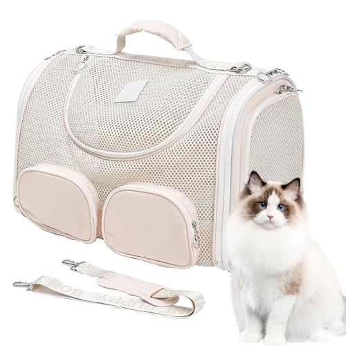 Duuclume Großer Rucksack für Katzen und Hunde, Haustier-Kuriertasche, atmungsaktives Netzgewebe mit Öffnung oben und an der Seite, passend für bis zu 9 kg, Hand-/Schultergurt (weiß) von Duuclume