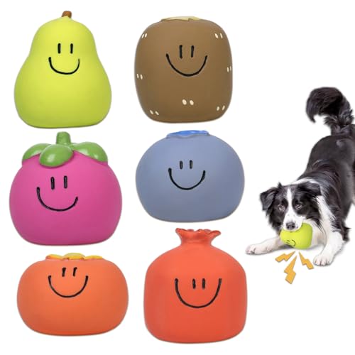 Duuclume Gummi-Kauspielzeug, quietschendes Hundespielzeug, Zahnfleischspielzeug für Welpen, Zahnspielzeug mit farbigem Frucht-Aussehen für mittelgroße und kleine Hunde, aggressive Kauer, 6 Packungen Duuclume Gummi-Kauspielzeug, quietschendes Hundespielzeug, Zahnfleischspielzeug für Welpen, Zahnspielzeug mit farbigem Frucht-Aussehen für mittelgroße und kleine Hunde, aggressive Kauer, 6 Packungen von Duuclume