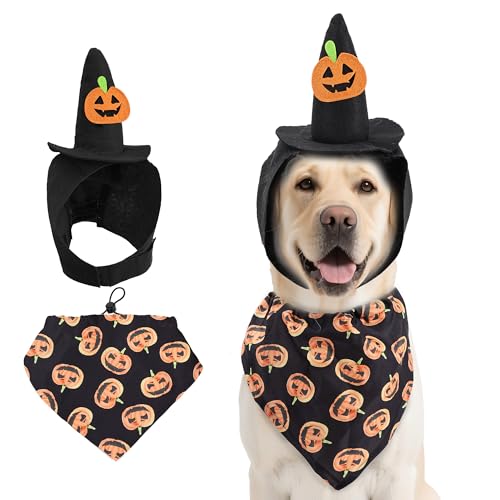 Duuclume Halloween-Kostüm-Set, verstellbare Hundehalstücher und Hüte für kleine bis große Hunde, Dreieckstücher, Cosplay-Kleidung für den Urlaub (Schwarz, S) von Duuclume