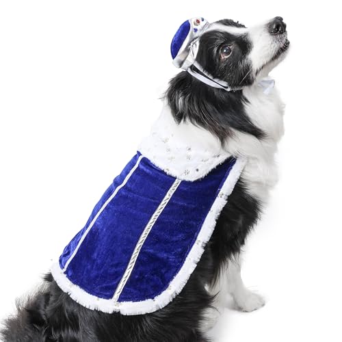 Duuclume Halloween-Kostüm-Set für Hunde, Umhang, Edelstein-Krone, Outfit für Krönungsmeister, königlicher britischer Stil, luxuriöses Prinzprinzessin, Cosplay (blauer König, L) von Duuclume