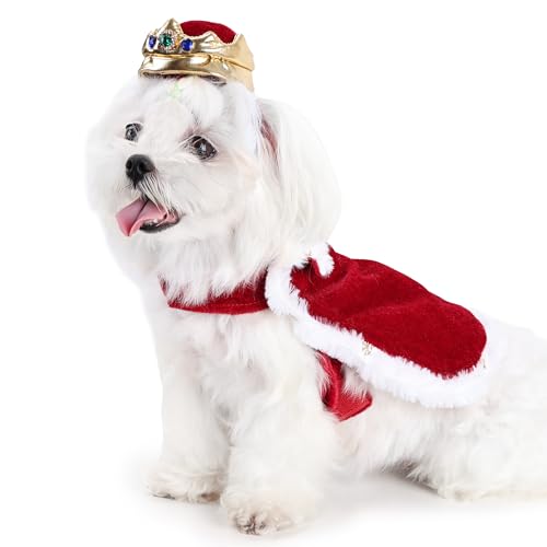 Duuclume Halloween-Kostüm-Set für Hunde, Umhang, Edelstein-Krone, Outfit für Krönungsmeister, königlicher britischer Stil, luxuriöses Prinzprinzessin, Cosplay (rote Königin, M) von Duuclume