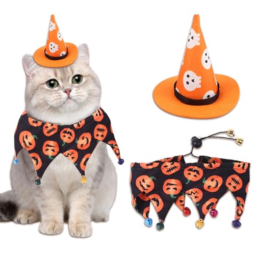 Duuclume Halloween-Kostüm für Haustiere, verstellbares Band, Zauberer, Kürbismützen und Hals, Haustierhalsband mit Glöckchen für kleine Hunde, Katzen, Weihnachten, Ostern, Party, Aktivität Duuclume Halloween-Kostüm für Haustiere, verstellbares Band, Zauberer, Kürbismützen und Hals, Haustierhalsband mit Glöckchen für kleine Hunde, Katzen, Weihnachten, Ostern, Party, Aktivität von Duuclume