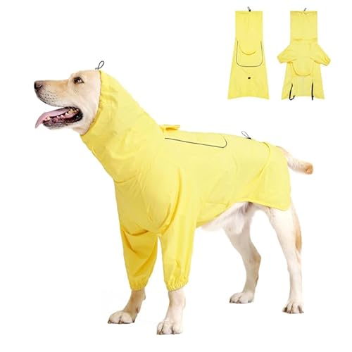 Duuclume Hunde-Regenmantel mit Kapuze, wasserdicht, winddicht, verstellbar, mit Loch für die Leine und reflektierenden Trägern, leichte Welpen-Regenjacke für kleine bis große Hunde, Gelb, Größe L von Duuclume